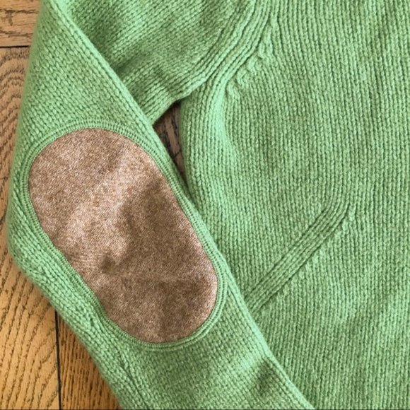 J. Crew Green V-Neck Sweater with Brown Elbow Patches - Picture 6 of 6